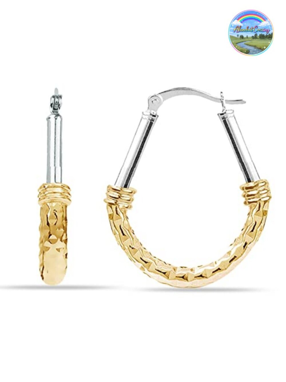 925 Sterling Silver Oval Hoop Earrings Diamond-Cut Textured Clicktop